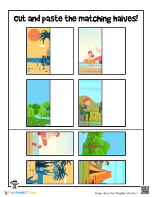 Summer Cut and Paste Matching Worksheets