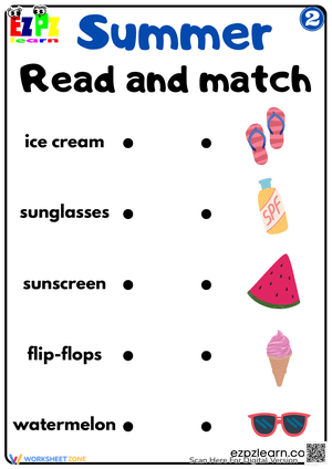 Summer Read and Match Worksheet