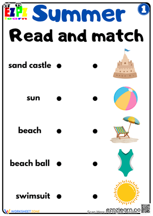 Summer Read and Match Activity Worksheet