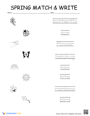 Spring Match and Write Worksheet
