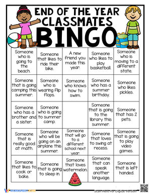 End of School Year Classmates Bingo