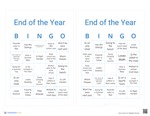 End of the Year Bingo Learning Fun