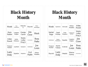 Interactive Black History Month Bingo Game