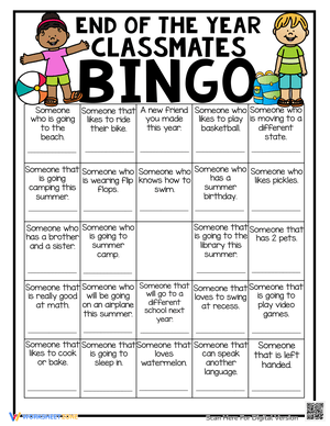 End of School Year Classmates Bingo Fun