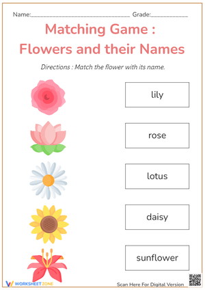 Matching Game :  Flowers and their Names