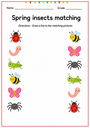 Spring Insects Matching Worksheet | Grade K-1 Essential
