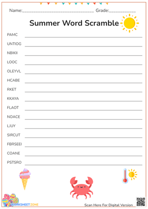 Word Scramble Activity in Summer Season