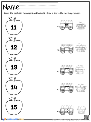 Fall Apple Number Matching Worksheet 3