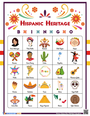 Hispanic Heritage Month Bingo Game Cards