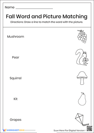 Fall Word and Picture Matching Worksheet