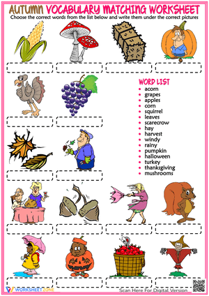 Autumn ESL Vocabulary Matching Exercise