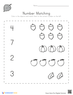 Fall Number Matching Worksheet