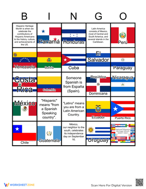 Hispanic Heritage Month Activity Worksheet