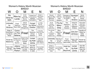 Educational Women's History Bingo Worksheet
