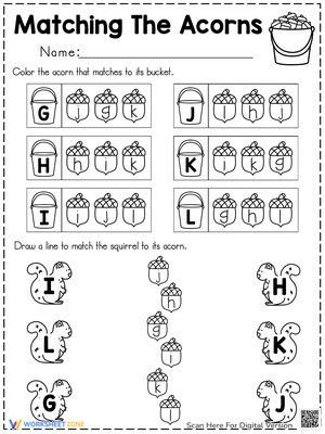 Match Letters with Fall Acorns Matching Game