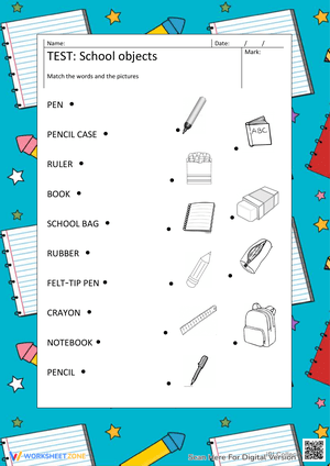 School Objects Test Worksheet