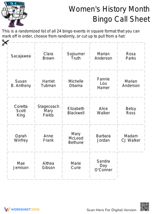Women's History Month Bingo Cards for Learning