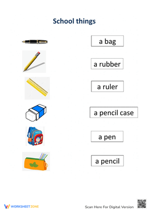 School Things Matching Worksheet for Learning
