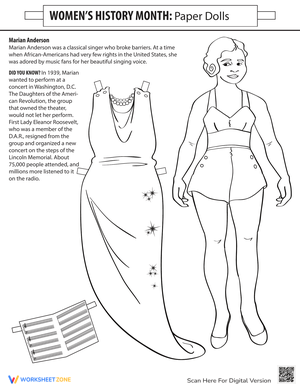 Marian Anderson Paper Doll Worksheet for Kids