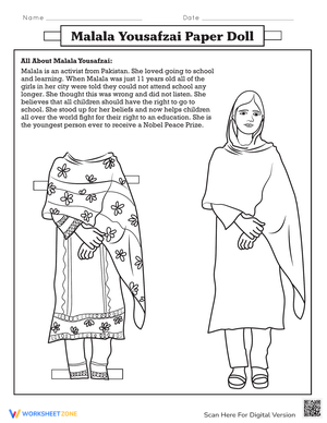 Malala Yousafzai Paper Doll Activity