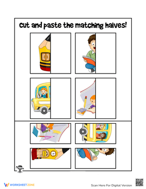 Printable Back to School Matching Half Puzzle Activity