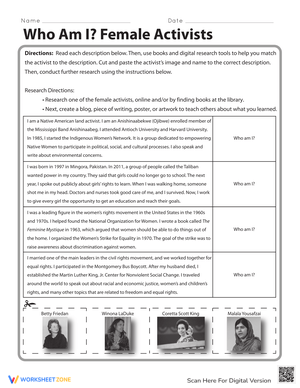 Who Am I? Female Activists Worksheet
