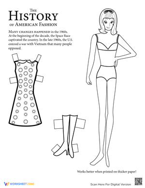 1960s Paper Doll Girl Activity Sheet