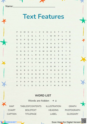 Text Features Word Search Puzzle