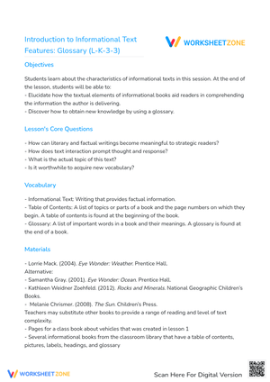 Introduction to Informational Text Features: Glossary (L-K-3-3)
