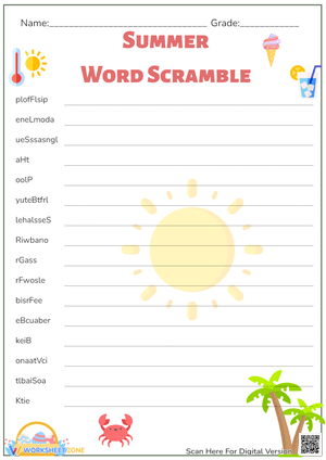 Summer Word Scramble for Kids