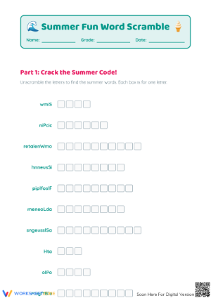 Grade 4 Summer Word Scramble — Printable No-Prep Worksheet