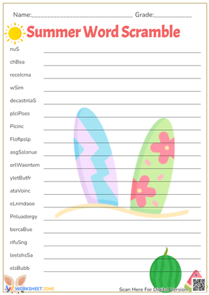 Summer Vocabulary Word Scramble