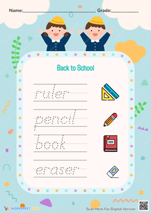 Back To School Words Tracing For Kids