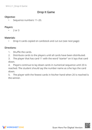 Numbers 11-20 Printable Game | Kindergarten Math