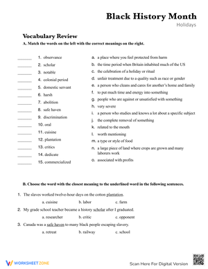 Black History Month Vocabulary Review