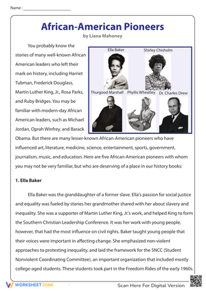 African American Pioneers Reading Worksheet