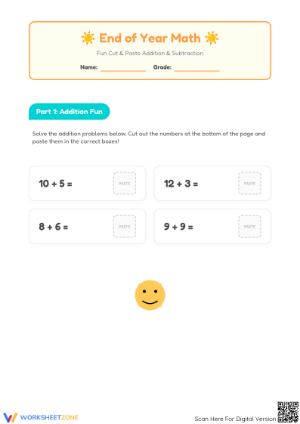 Grade 1 Math Cut and Paste — Essential No-Prep Worksheet