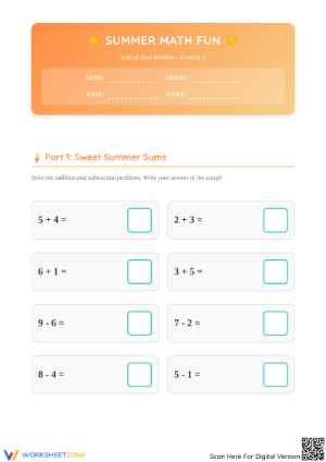 Grade 1 Math Review — Printable No-Prep Worksheet
