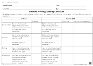 Comprehensive Editing Checklist Worksheet
