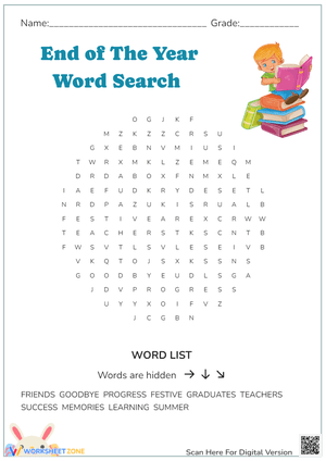  End of the Year Word Search Printable 