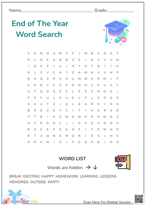 End of School Year Word Search For Kids