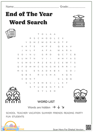 Word Search: School & Vacation Words