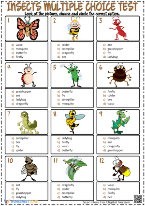 Insects ESL Printable Multiple Choice Test For Kids