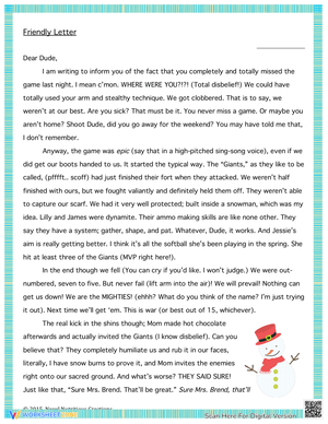 Friendly Letter Comprehension Worksheet