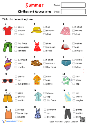 Learning Vocabulary: Summer Clothes & Accessories