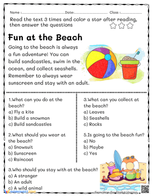 Fun at the Beach Reading Comprehension