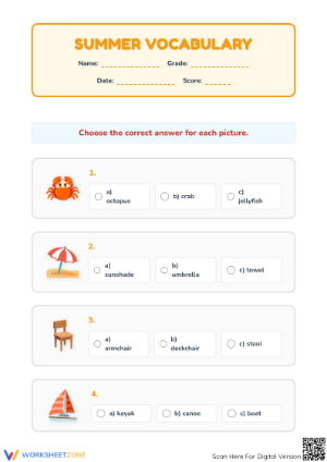 Summer Vocabulary Worksheet | Grade 1-3 Essential