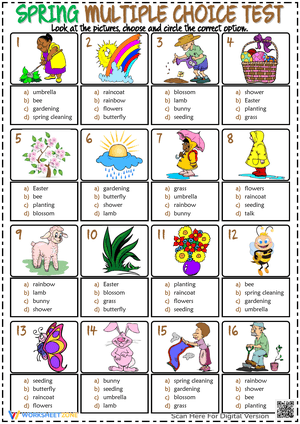 Spring ESL Printable Multiple Choice Test For Kids