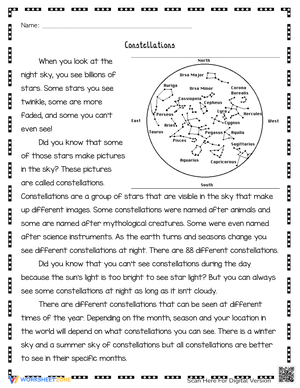 Constellations Comprehension Worksheet