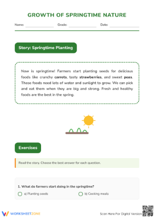Springtime Planting Reading Worksheet | Grade 1-3 Essential